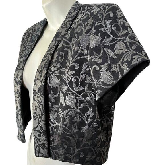 JR Nites Womens Silver Black Bolero Cap Sleeve Jacket Open Whimsigoth Y2K sz 12 - Picture 8 of 16